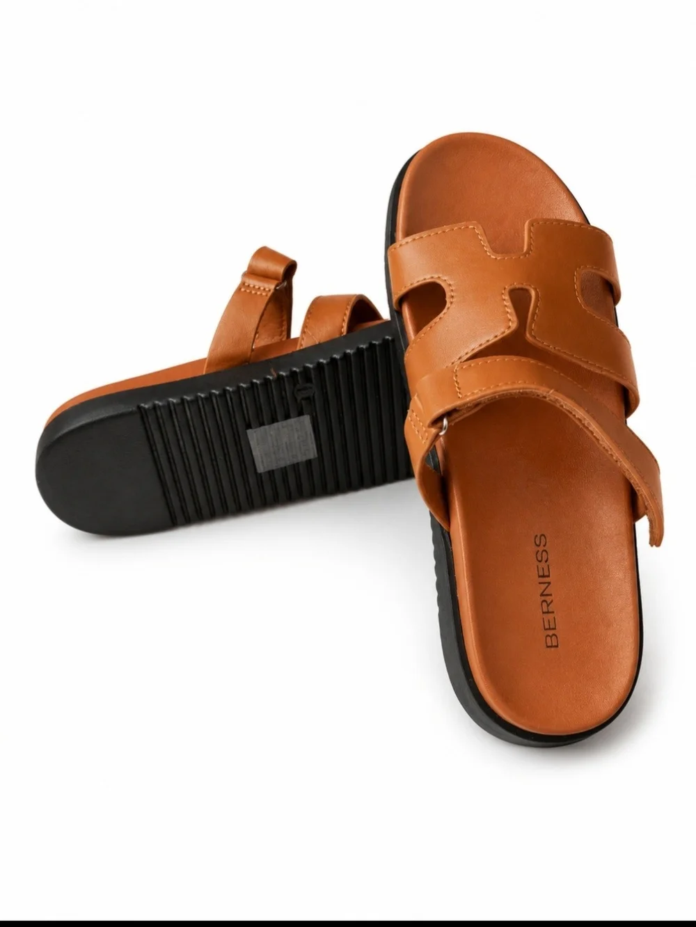 BERNESS Men’s Brown Adjustable Slide Sandals